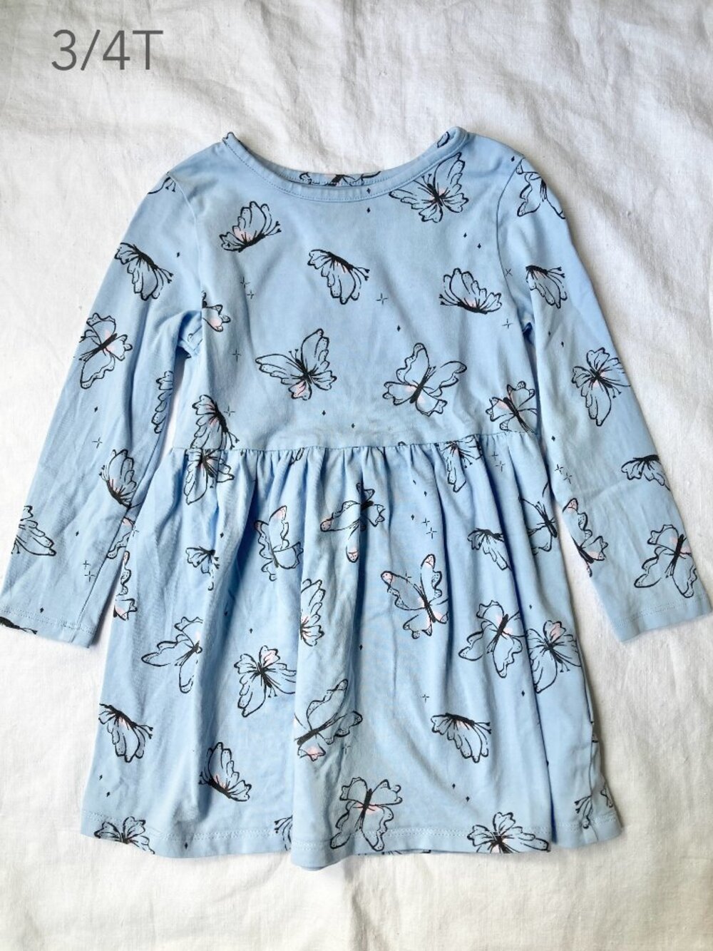 (🎨$3 PLAY) H&M 3/4T Toddler Girl Blue Butterfly Casual Dress Spring